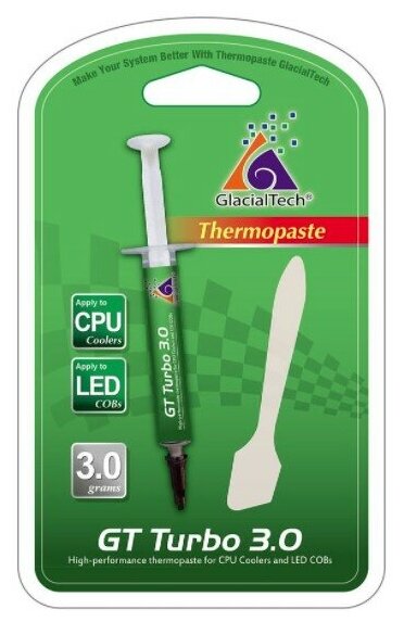 

Термопаста GlacialTech GT TURBO 3.0, 6 Вт/м·К, шприц, 3 г (AD-E8290000AP2001), GT TURBO 3.0