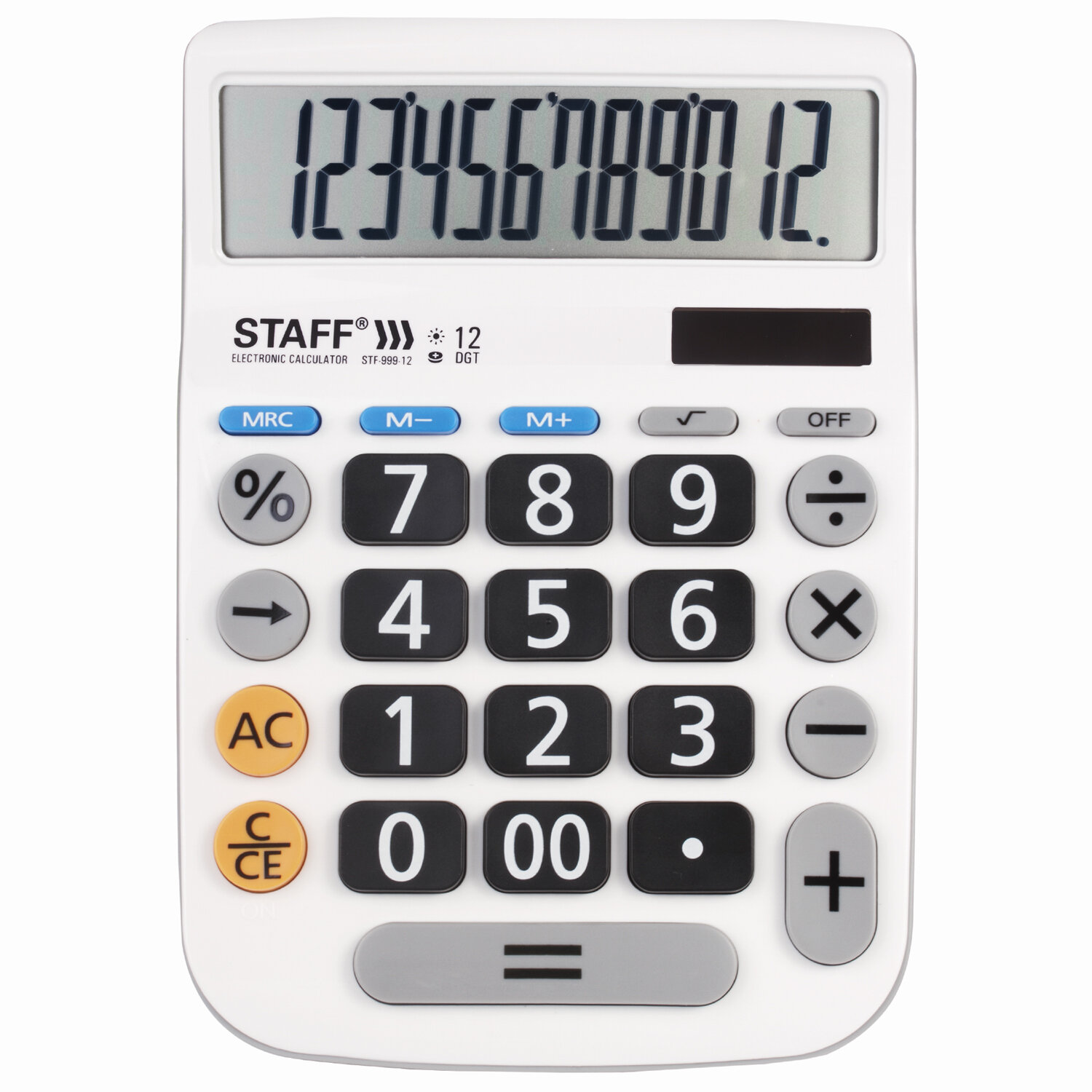 Калькулятор настольный STAFF PLUS DC-999-12, 12-разрядный, однострочный экран, белый (250425)