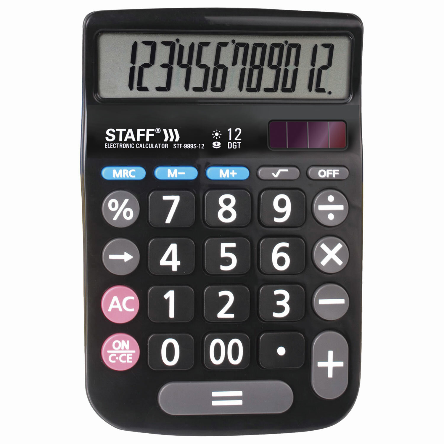 Калькулятор настольный STAFF PLUS DC-999S-12, 12-разрядный, однострочный экран, черный (250426)