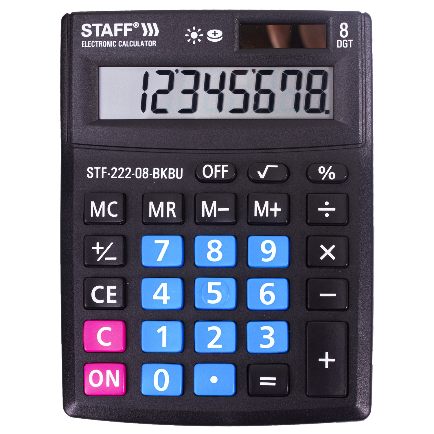 

Калькулятор настольный STAFF STF-222-08-BKBU, 8-разрядный, однострочный экран, черно-синий (250470), STF-222-08-BKBU