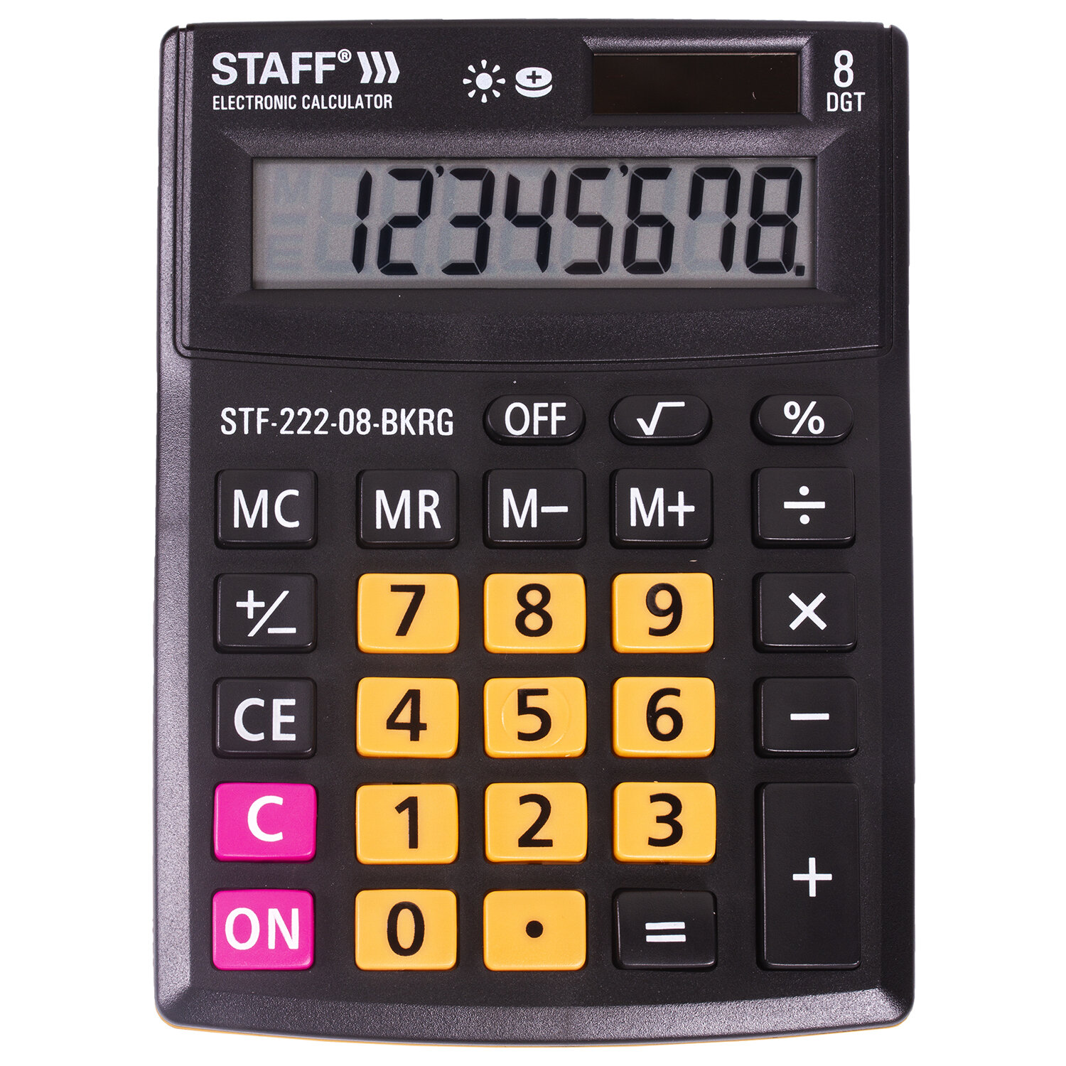 

Калькулятор настольный STAFF PLUS STF-222-08-BKRG, 8-разрядный, однострочный экран, черный/оранжевый (250469), PLUS STF-222-08-BKRG