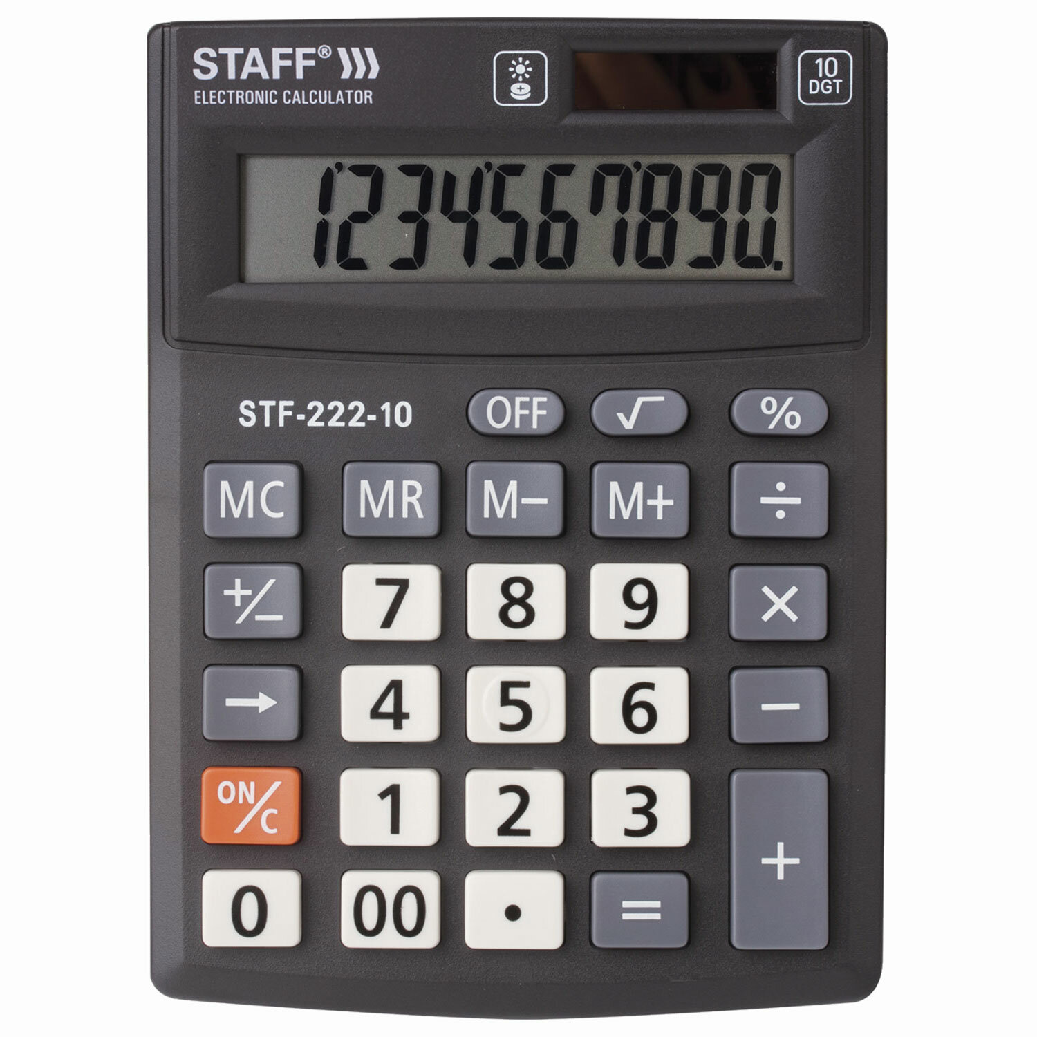 Калькулятор настольный STAFF PLUS STF-222, 10-разрядный, однострочный экран, черный/серый (250419)