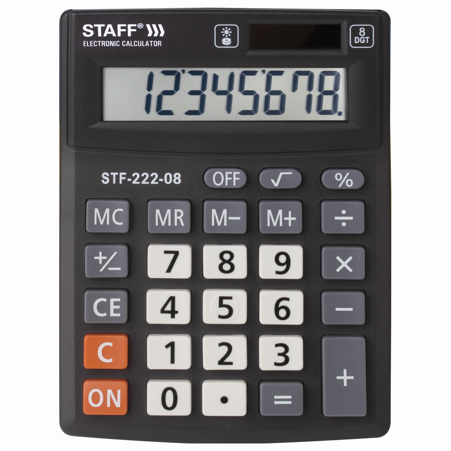 Калькулятор настольный STAFF PLUS STF-222, 8-разрядный, однострочный экран, черный/серый (250418)