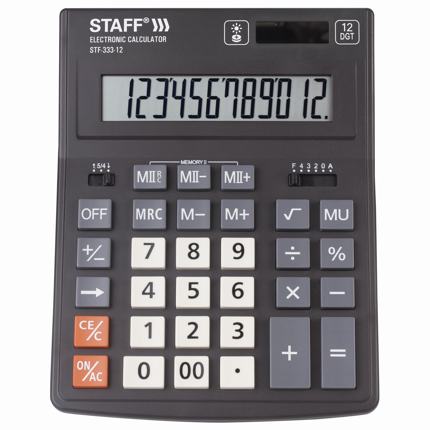 Калькулятор настольный STAFF PLUS STF-333, 12-разрядный, однострочный экран, черный/серый (250415)