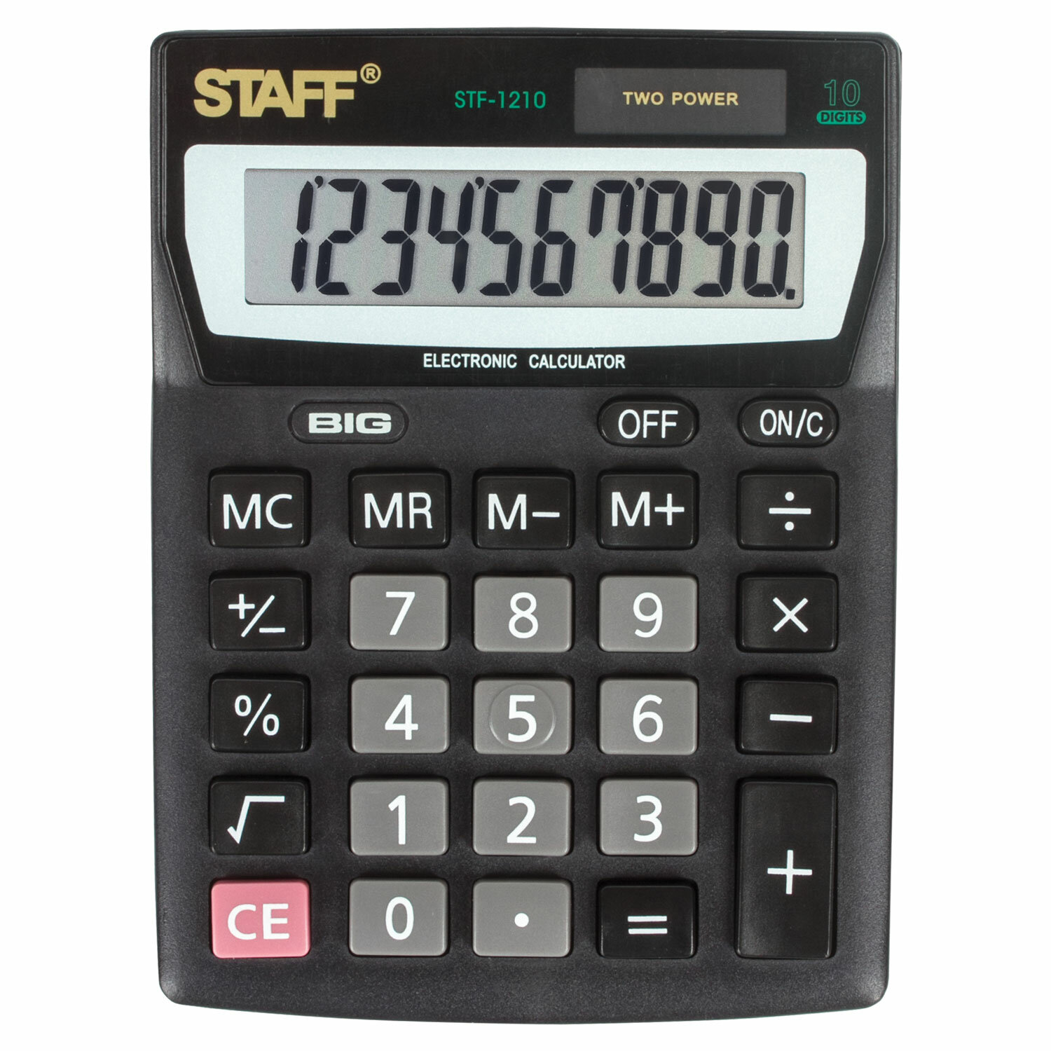 Калькулятор настольный STAFF STF-1210, 10-разрядный, однострочный экран, черный (250134)