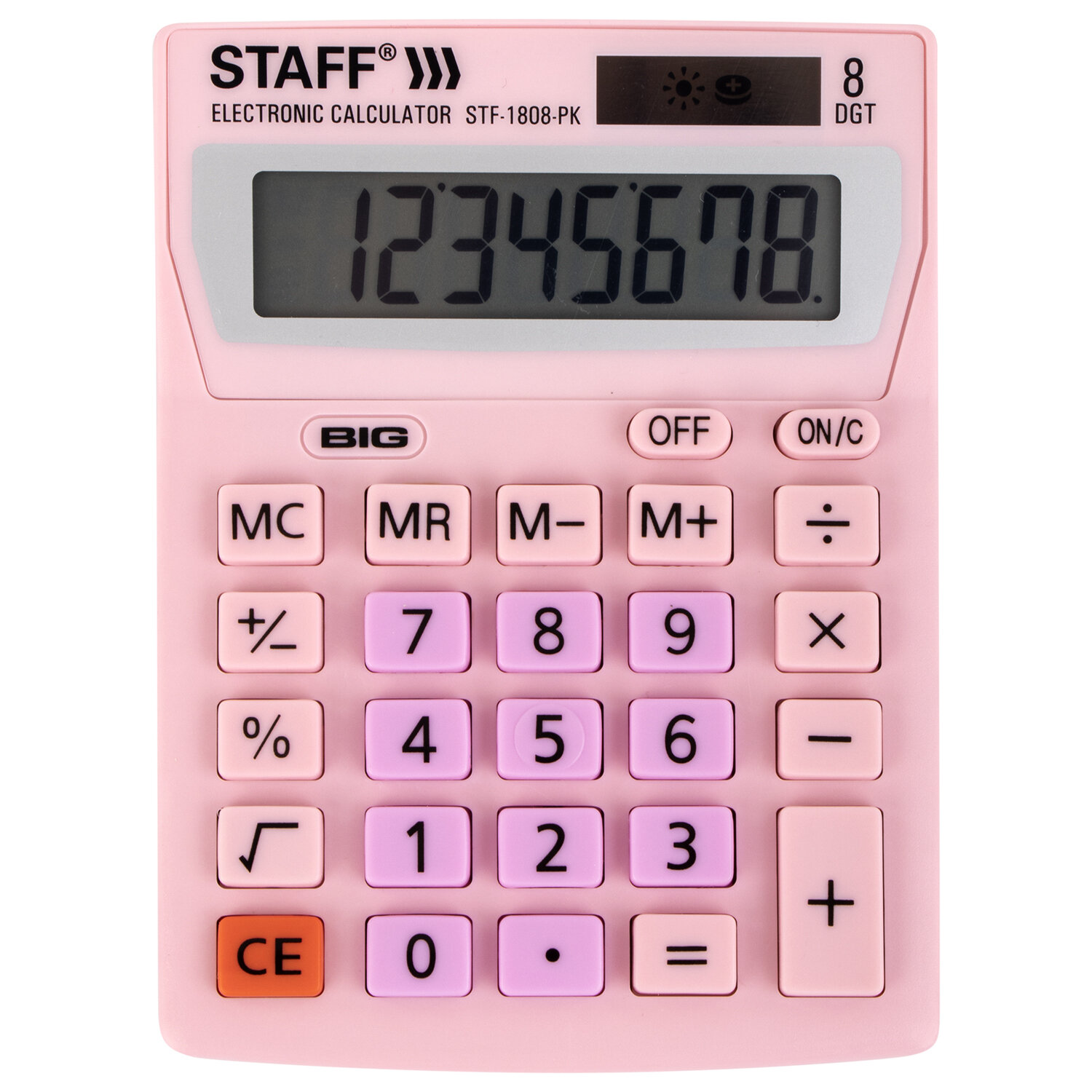 Калькулятор настольный STAFF STF-1808-PK, 8-разрядный, однострочный экран, розовый (250468)