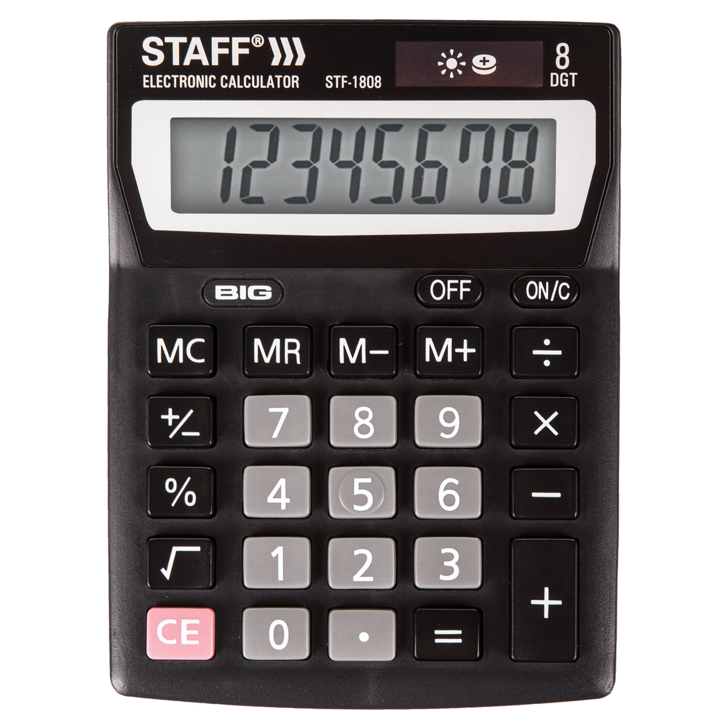 Калькулятор настольный STAFF STF-1808, 8-разрядный, однострочный экран, черный (250133)