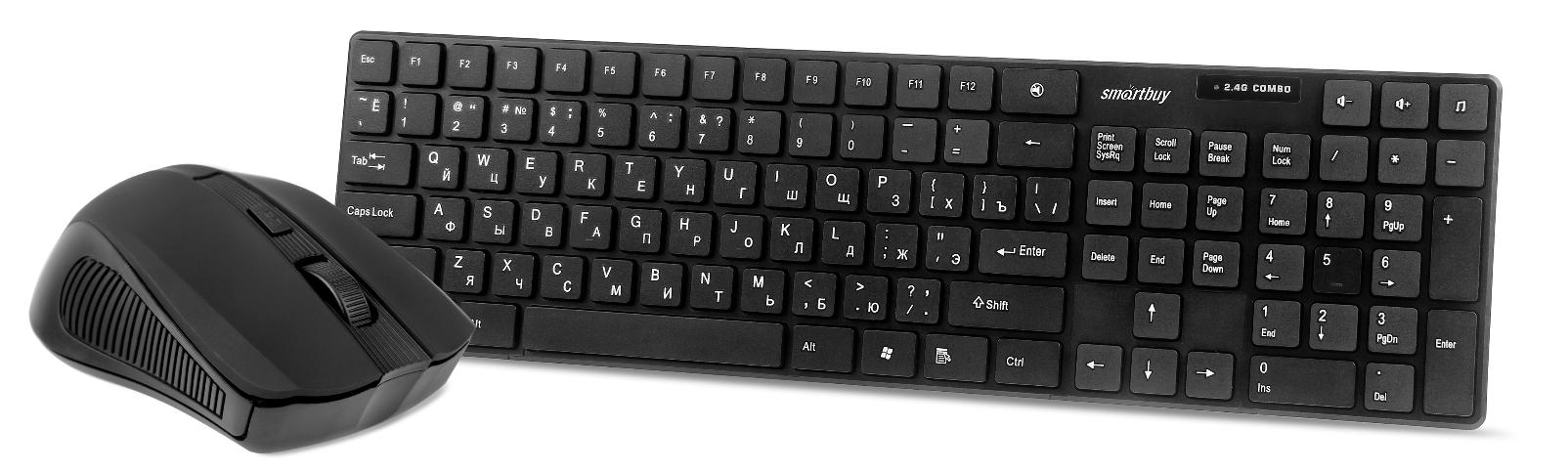 

Клавиатура + мышь SmartBuy ONE 229352AG, беспроводная, USB, черный (SBC-229352AG-K), ONE 229352AG