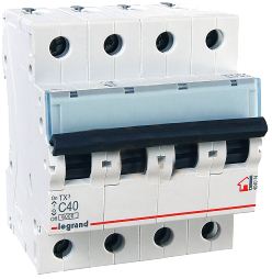 

Выключатель автоматический Legrand TX3 четырехполюсный (4P/4П) 32А C 6кА (404073)