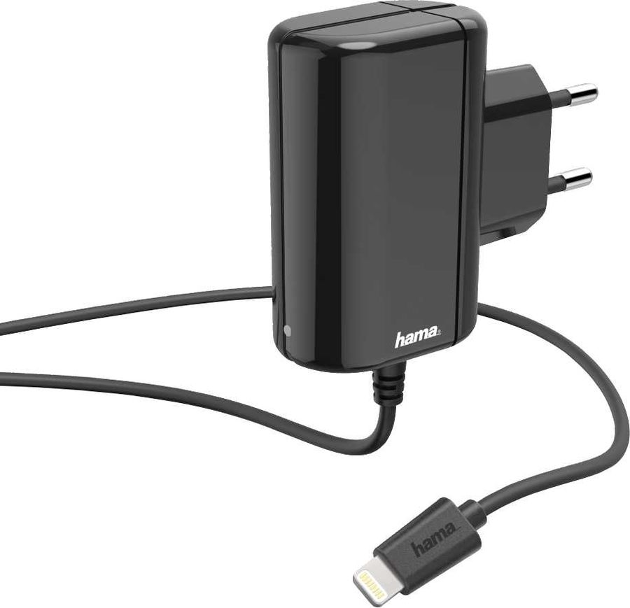 

Сетевое зарядное устройство Hama H-183267, 5 Вт, Lightning 8-pin, 1А, черный (00183267), кабель встроенный Lightning 8-pin, H-183267