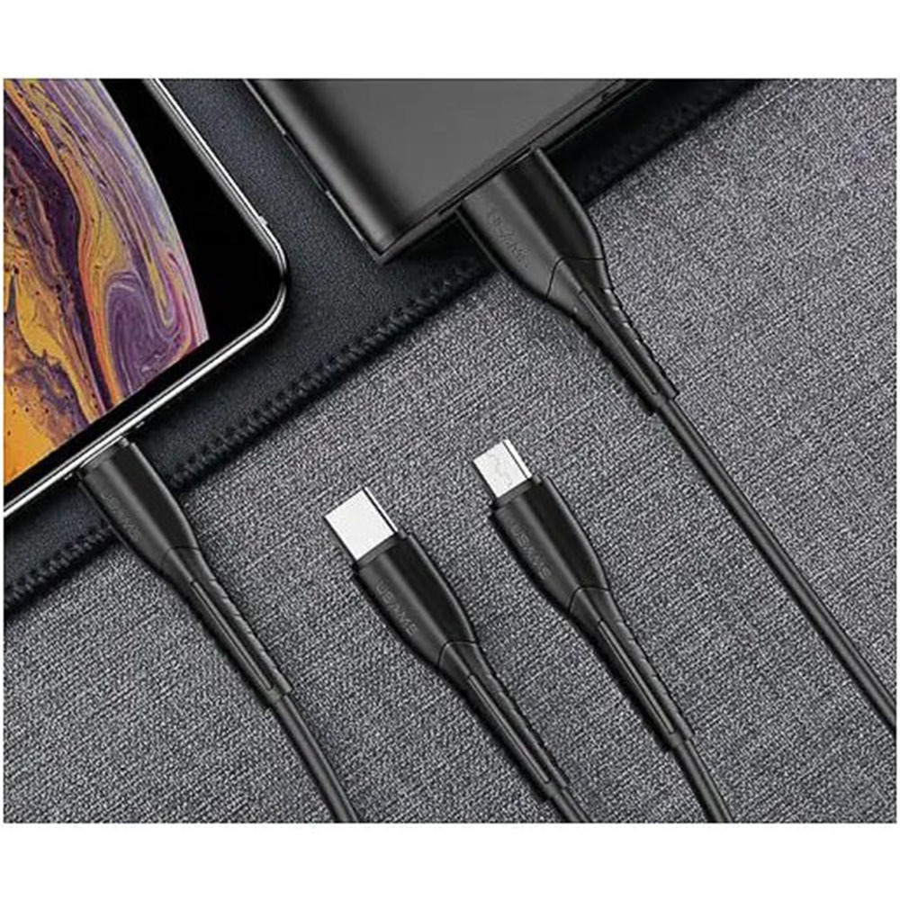 

Кабель USB-Lightning 8-pin+Micro USB+USB Type-C, 1м, черный USAMS (SJ367USB01)