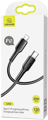 

Кабель Lightning 8-pin-USB Type-C, черный USAMS U43 (SJ406USB01), U43