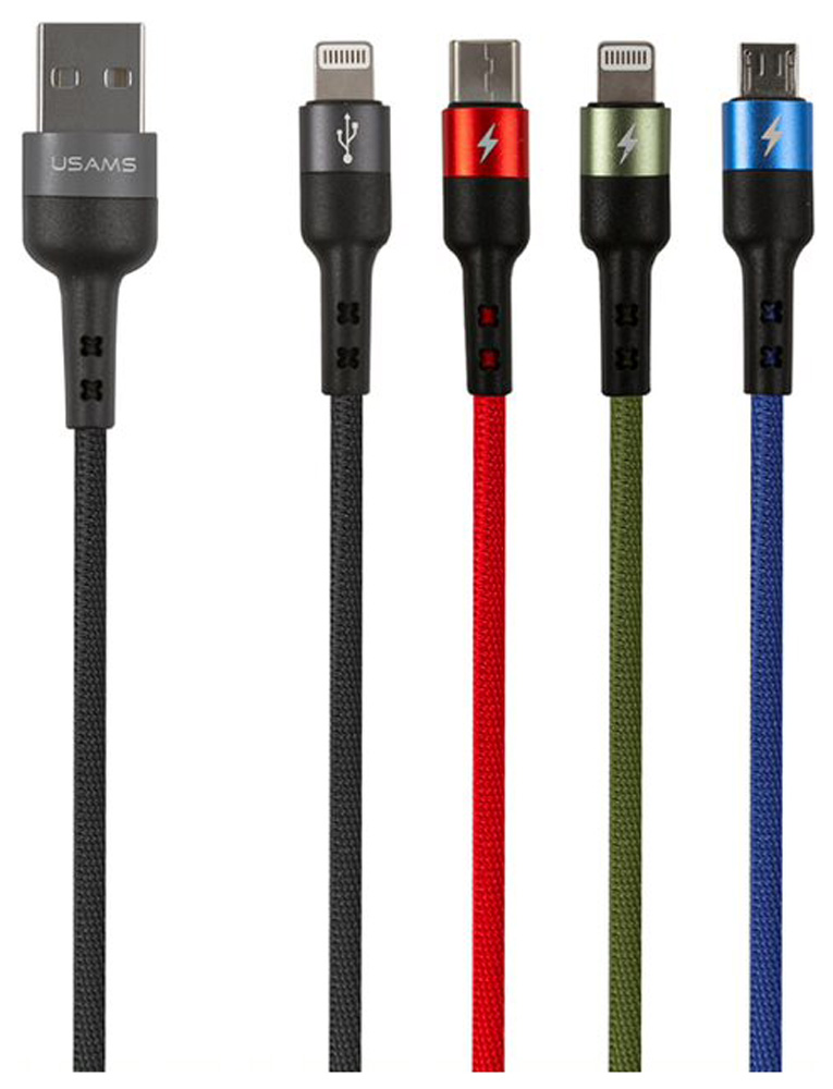 

Кабель USB-2xLightning 8-pin+USB Type-C+Micro USB, 1.2м, черный USAMS U28 (SJ317USB01), U28