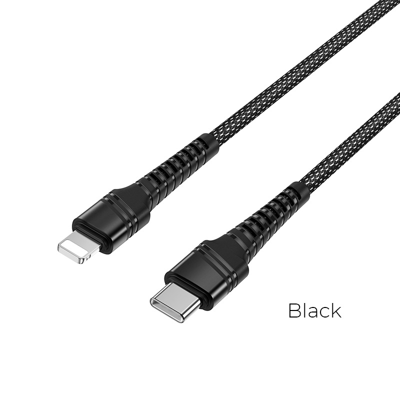 

Кабель Lightning 8-pin(m)-USB Type-C(m), 3A, 1.2м, черный Borofone Dragon BU21, BU21