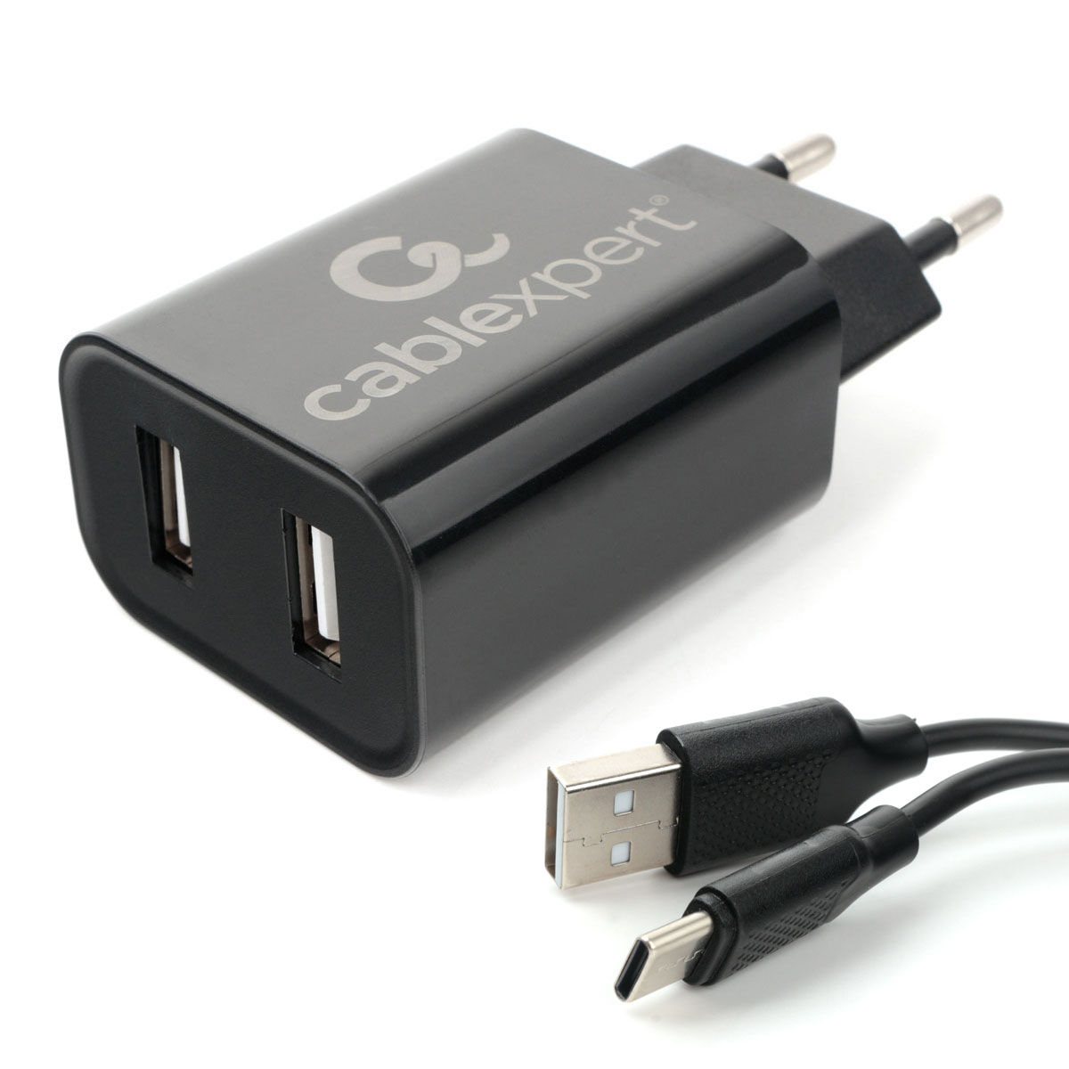 

Сетевое зарядное устройство Cablexpert MP3A-PC-37 12W, 2USB, 2.4A, черный, кабель USB Type C, MP3A-PC-37