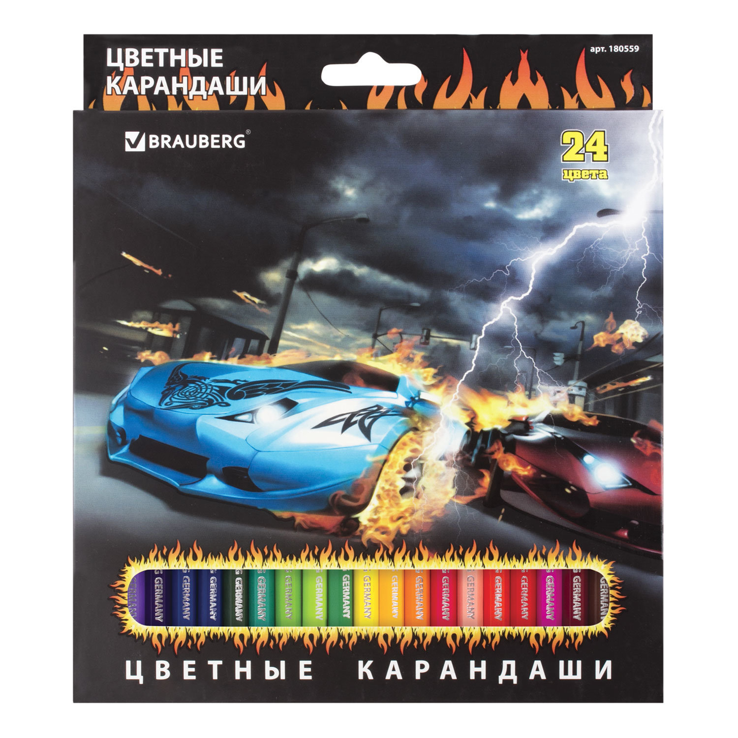 

Набор цветных карандашей BRAUBERG InstaRacing, шестигранные, 24шт., заточенные (180559), нет данных