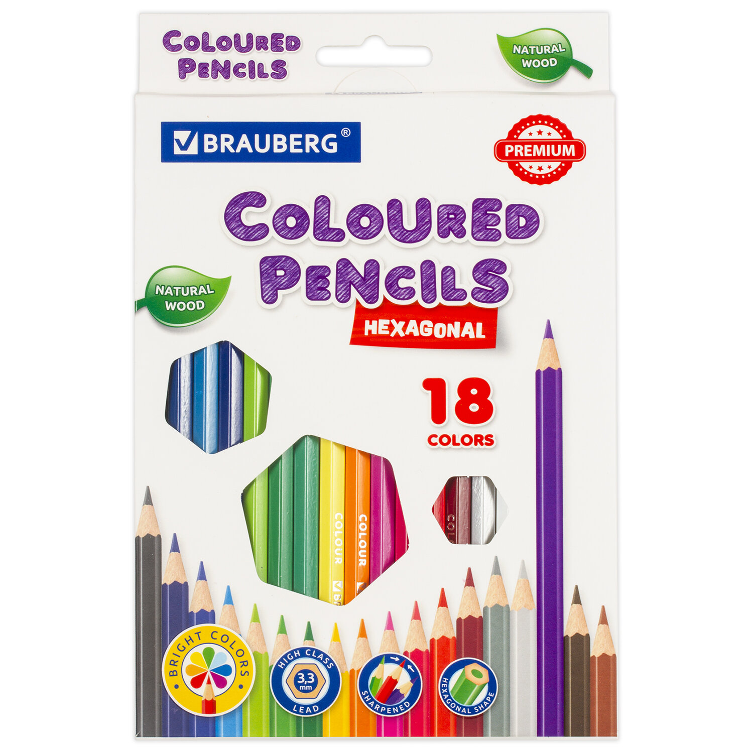 

Набор цветных карандашей BRAUBERG PREMIUM, шестигранные, 18шт., заточенные (181657), нет данных