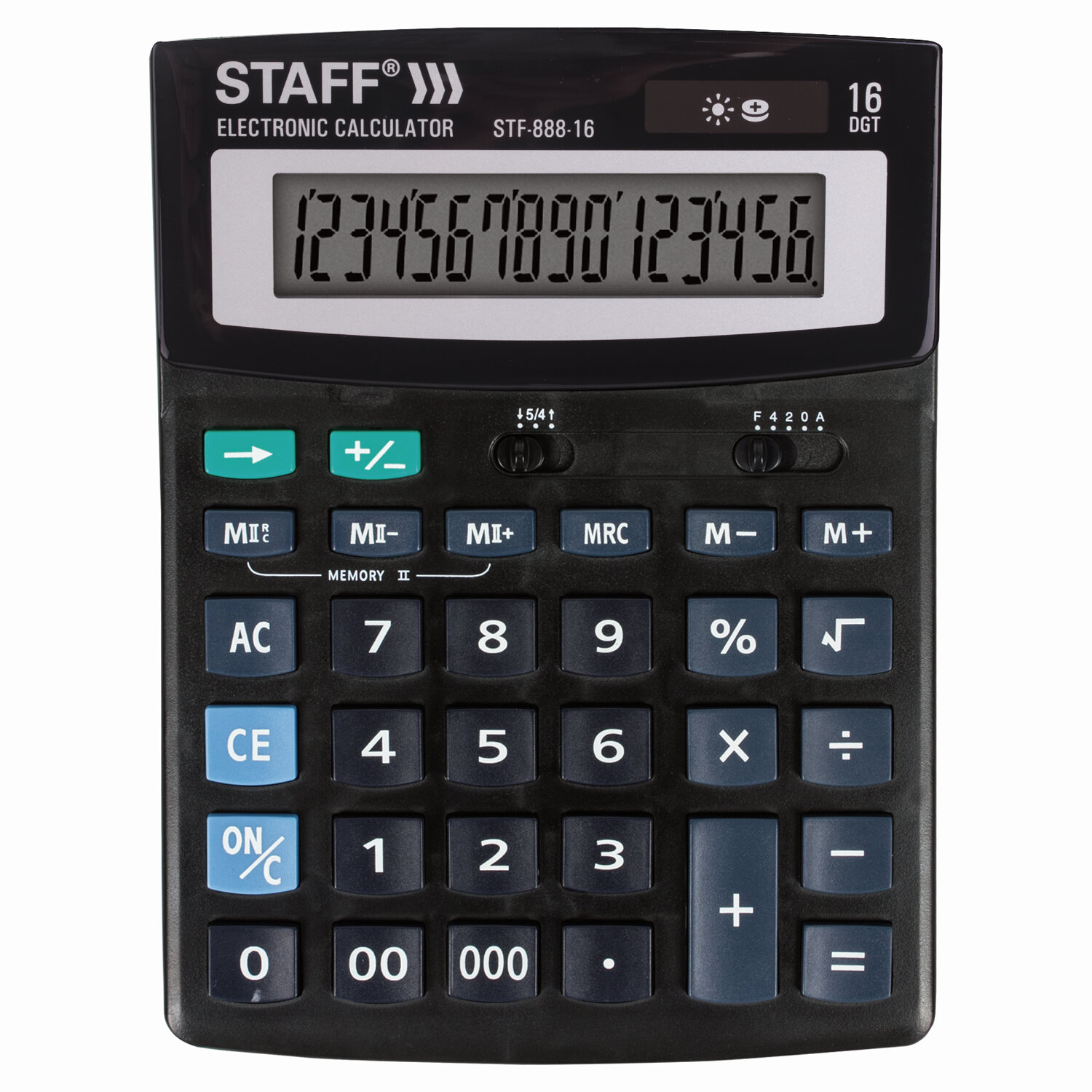

Калькулятор настольный STAFF STF-888-16, 16-разрядный, однострочный экран, черный (250183), STF-888-16