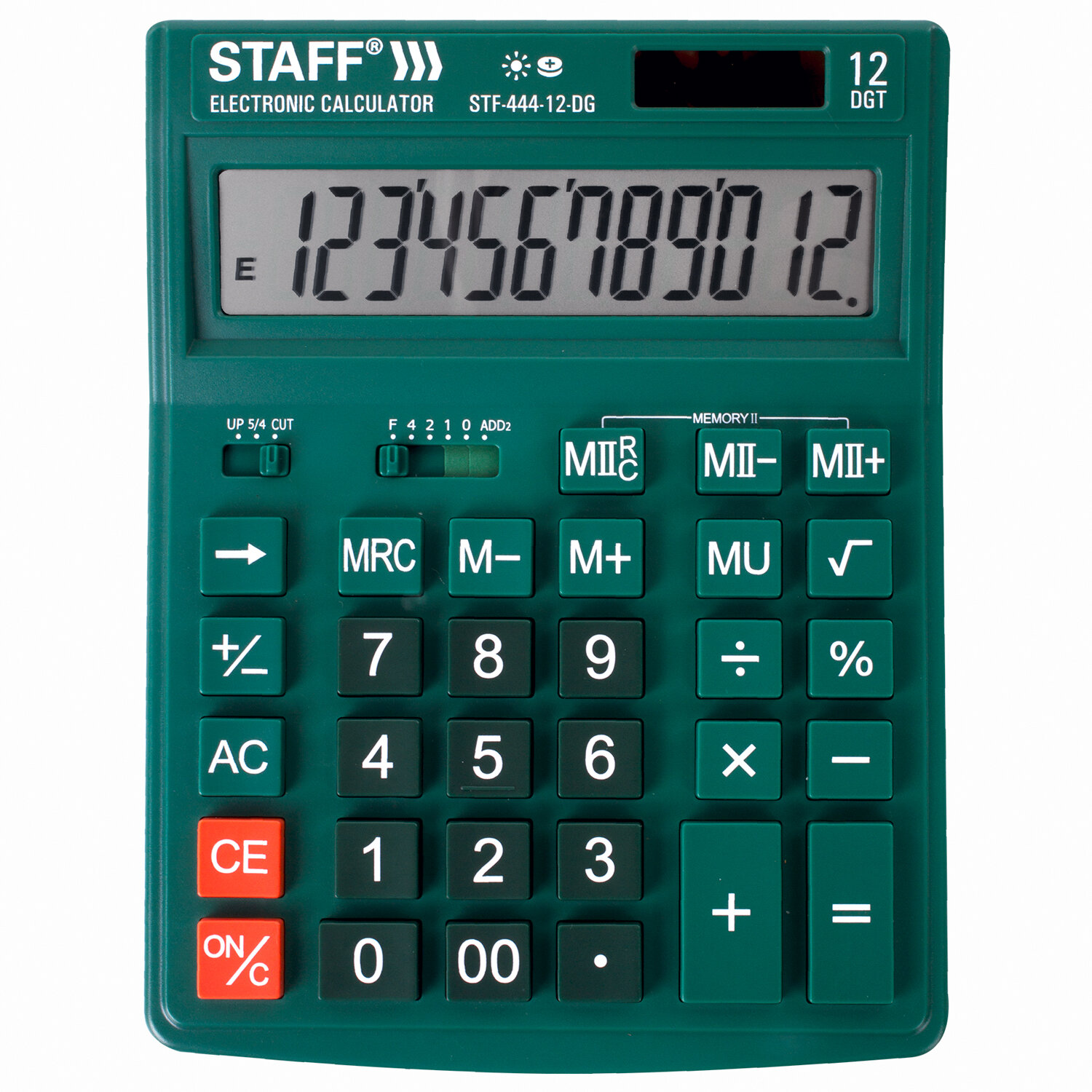 Калькулятор настольный STAFF STF-444-12-DG, 12-разрядный, однострочный экран, зеленый (250464)