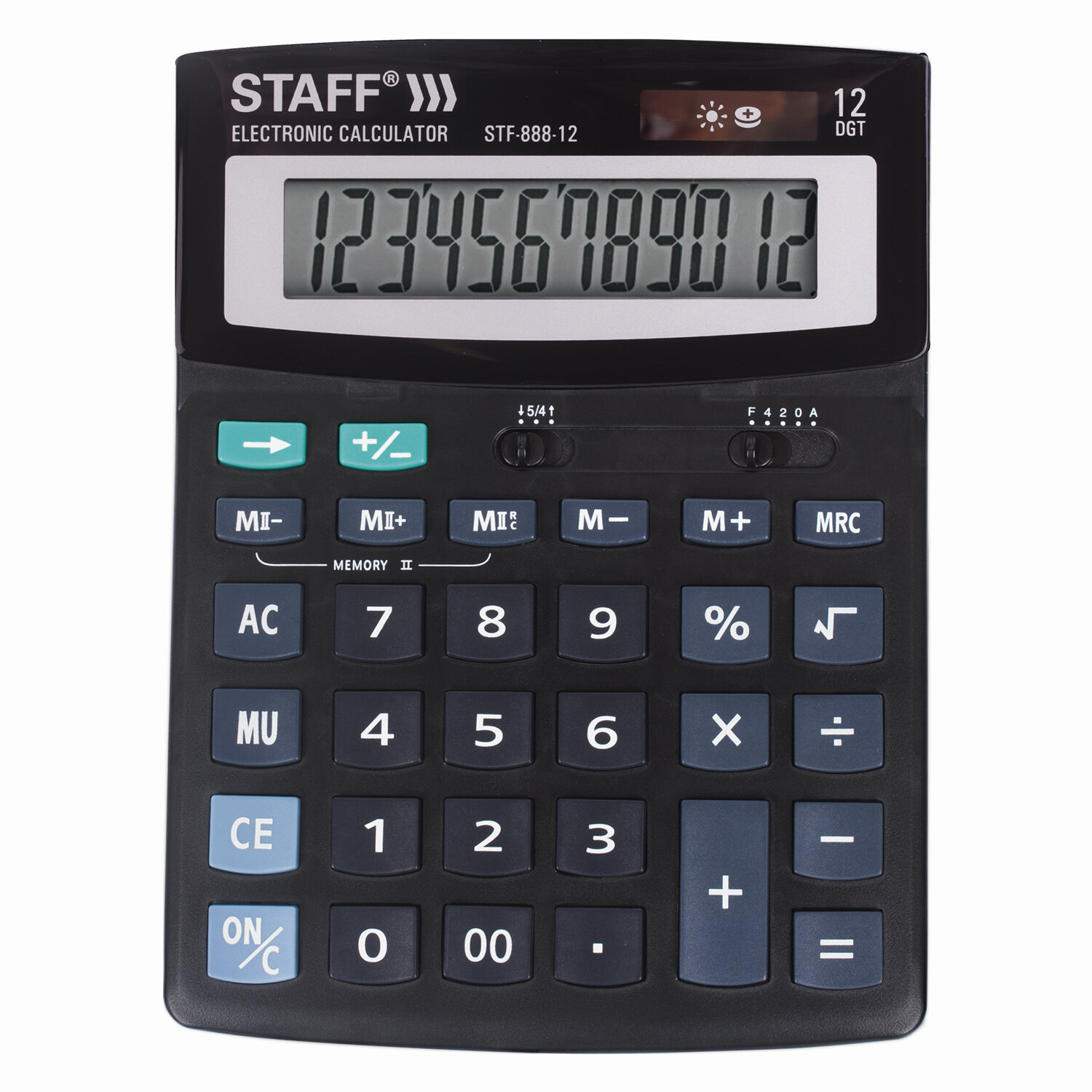 

Калькулятор настольный STAFF STF-888-12, 12-разрядный, однострочный экран, черный (250149), STF-888-12