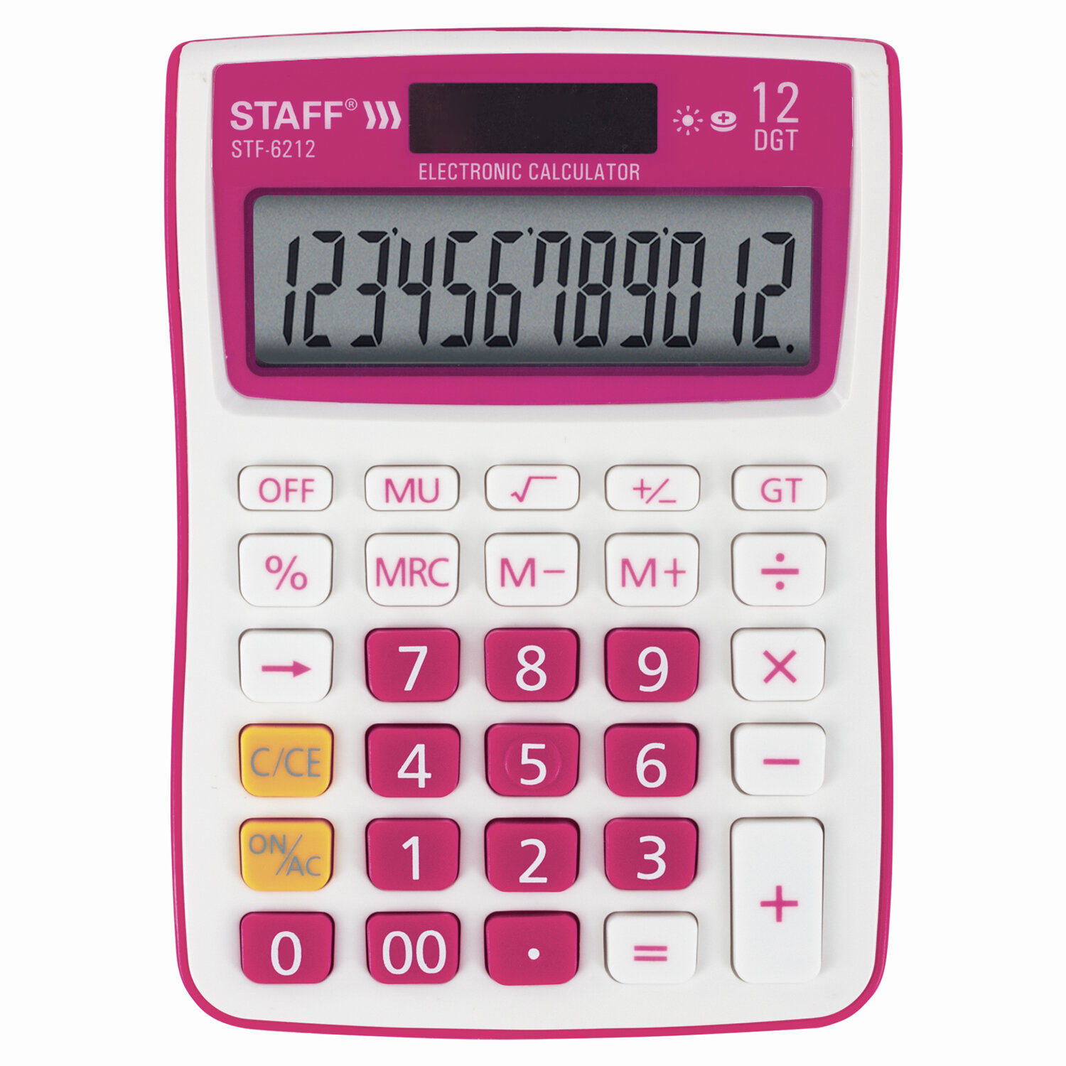 Калькулятор настольный STAFF STF-6212, 12-разрядный, однострочный экран, белый/розовый (250291)