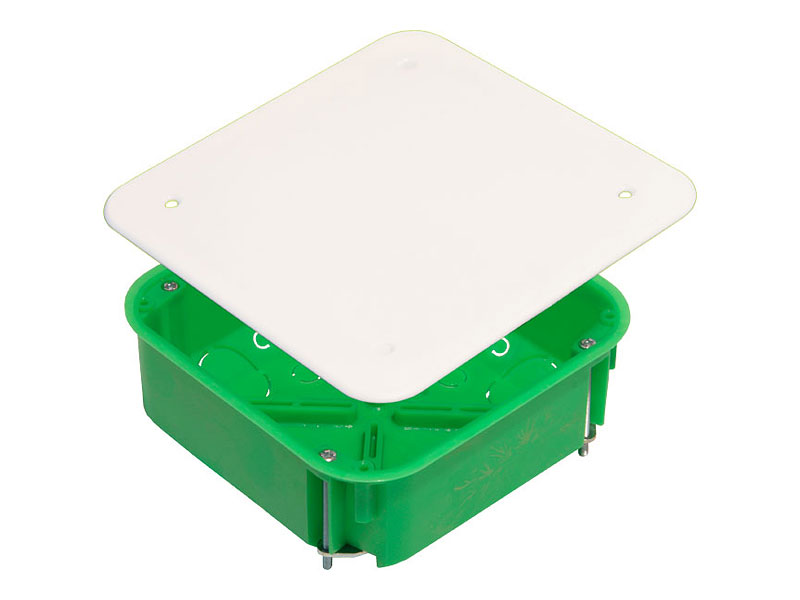 Коробка распределительная квадратная 11.3 см x 11.3 см, глубина 4.5 см, скрытый монтаж, IP20, с крышкой, HEGEL (КР1201)