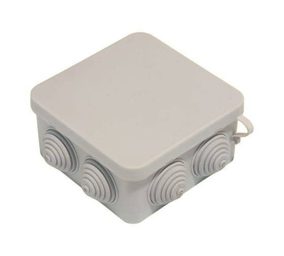 Коробка распределительная квадратная 7 см x 7 см, глубина 4 см, наружный монтаж, IP55, вводов:6, наличие сальников, белый, с крышкой, HEGEL (КР2605)