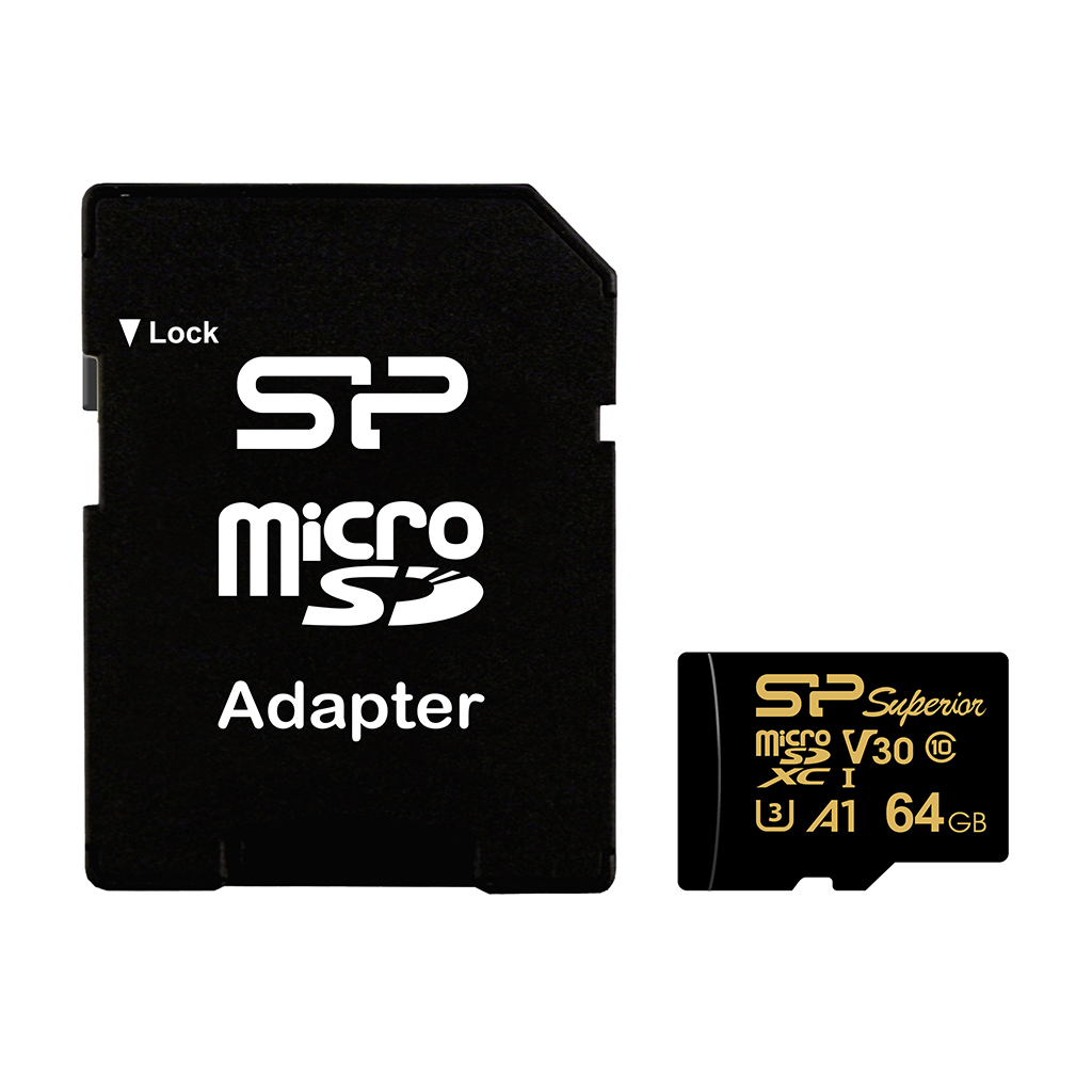 Карта памяти 64Gb microSDXC Silicon Power Superior Golden Class 10 UHS-I U3 V30 A1 + адаптер (SP064GBSTXDV3V1GSP)