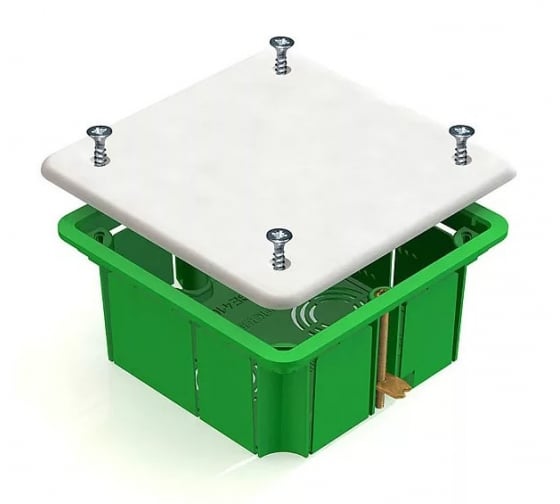 Коробка распределительная квадратная 9.2 см x 9.2 см, глубина 4.5 см, скрытый монтаж, IP20, с крышкой, для полых стен, Greenel (GE41021)