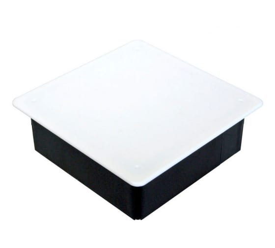 Коробка распределительная квадратная 10.3 см x 10.3 см, глубина 4.7 см, скрытый монтаж, IP30, вводов:18, черный/белый, с крышкой, Промрукав (80-0860)