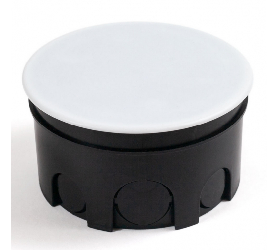 Коробка распределительная круглая, ⌀7.6 см, глубина 4.2 см, скрытый монтаж, IP20, вводов:7, черный/белый, с крышкой, Промрукав (80-0850)