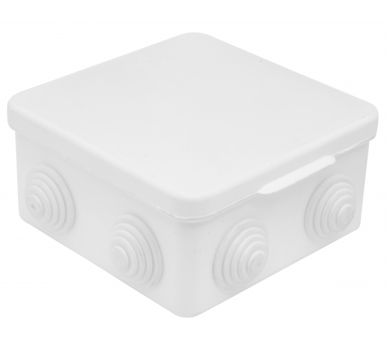 Коробка распределительная квадратная 10 см x 10 см, глубина 5.5 см, наружный монтаж, IP54, вводов:8, наличие сальников, белый, с крышкой, GUSI Electric С3В108 Б
