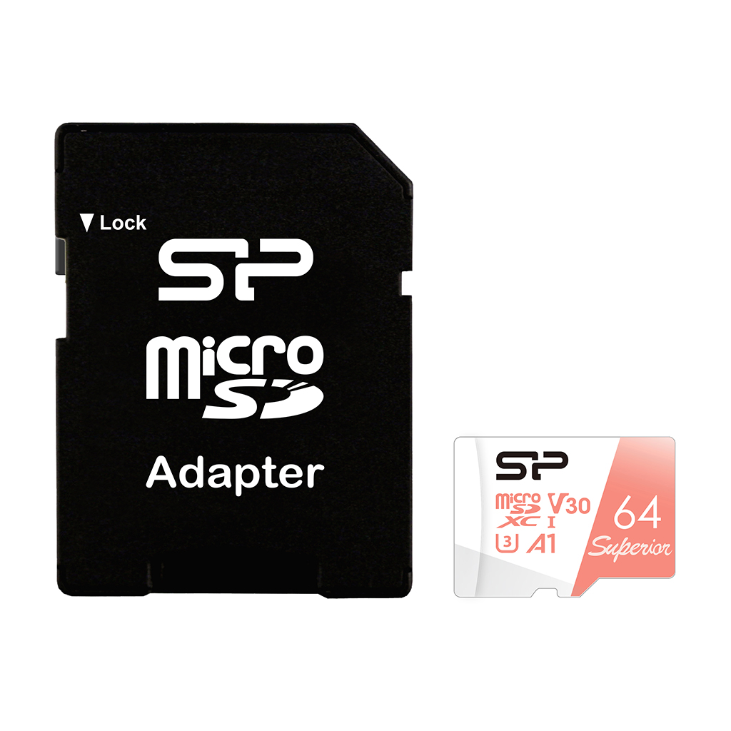 Карта памяти 64Gb microSDXC Silicon Power Superior Class 10 UHS-I U3 V30 A1 + адаптер