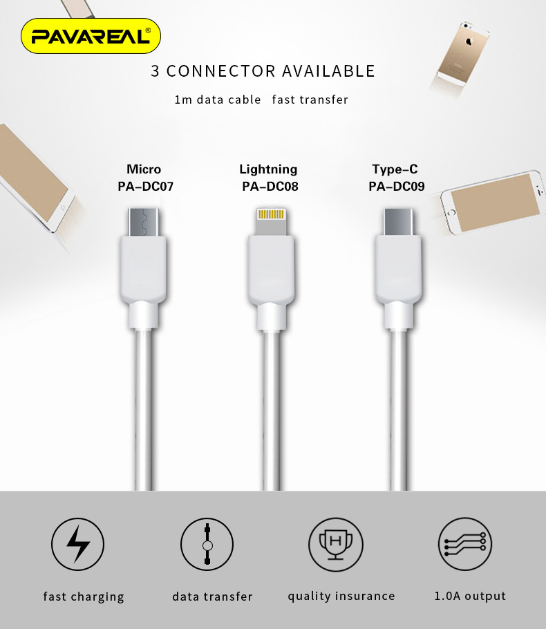 

Кабель Lightning 8-pin-USB, экранированный, 2A, 1м, белый PAVAREAL (PA-DC08)