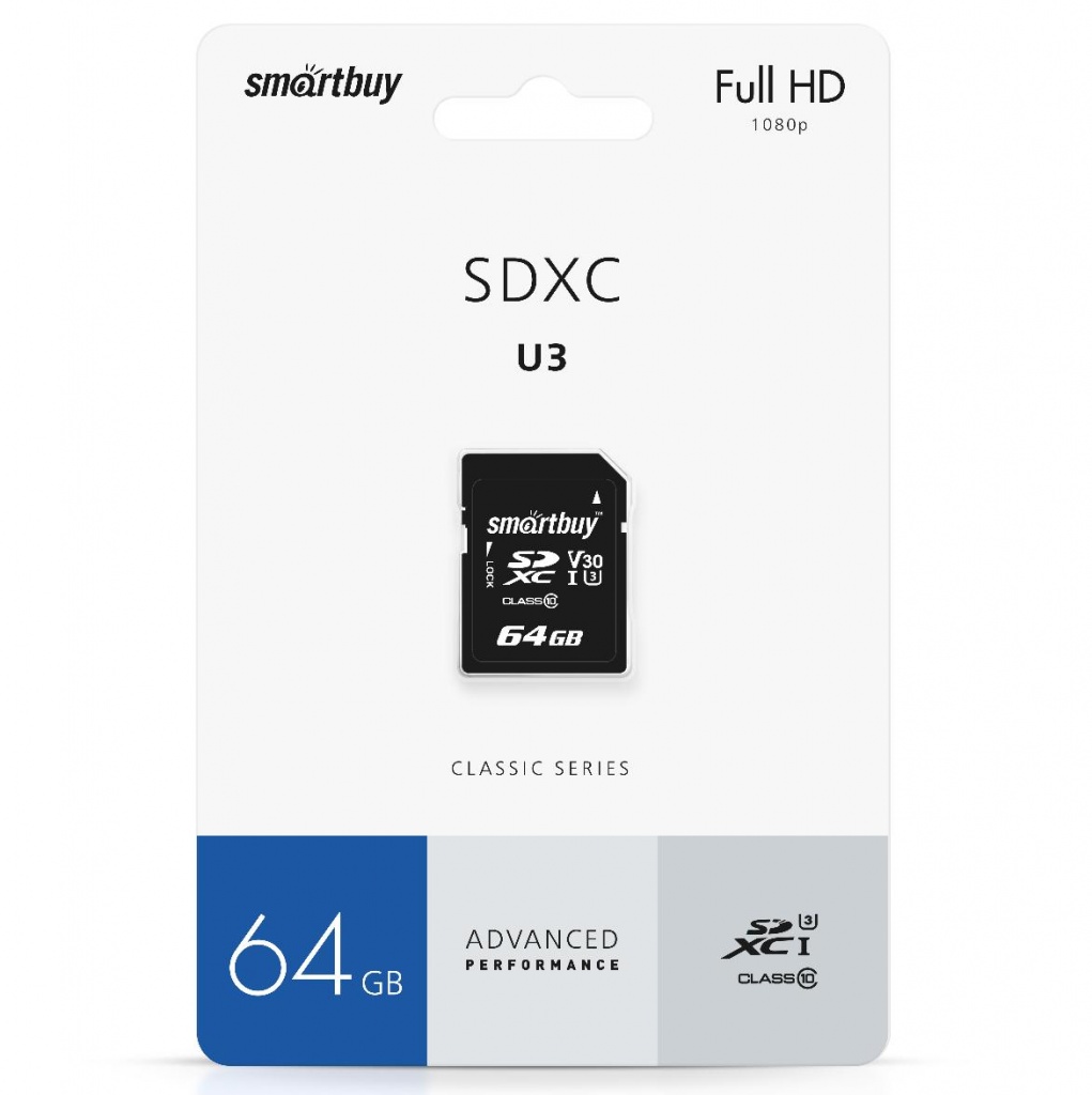 Карта памяти 64Gb SDXC SmartBuy Advanced Class 10 UHS-I U3 (SB64GBSDXC10U3)