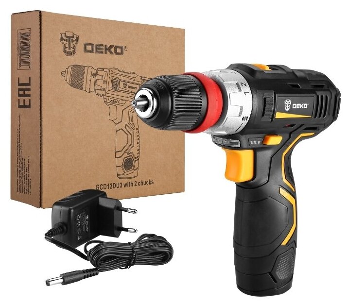 

Дрель-шуруповерт DEKO GCD12DU3, аккумуляторный, 32 нм, 1500 об/мин, 12V, 1.5 А·ч, Li-Ion, быстрозажимной патрон, 1.1 кг (063-4114), GCD12DU3