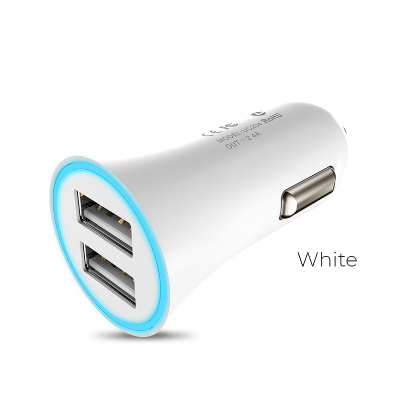 

Автомобильное зарядное устройство Hoco UC204, 2xUSB, 2.4А, белый (48996), UC204