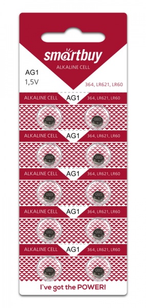 

Батарея Smartbuy BUTTON CELLS, AG1, 364, LR621, 1.5V, 10шт. (SBBB-AG1-10B)