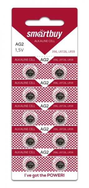 

Батарея Smartbuy BUTTON CELLS, AG2,396,LR726,LR59, 1.5V, 10шт. (SBBB-AG2-10B)