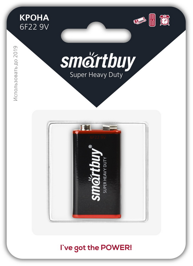

Батарея Smartbuy Super Heavy Duty, крона, 9V, 1шт. (SBBZ-9V01B)