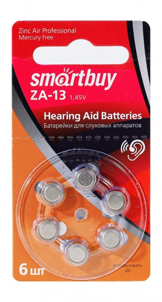

Батарея Smartbuy Zinc Air, ZA10, AC10, DA230, PR70, PR230L, 1.45V, 6шт. (SBZA-A13-6B)
