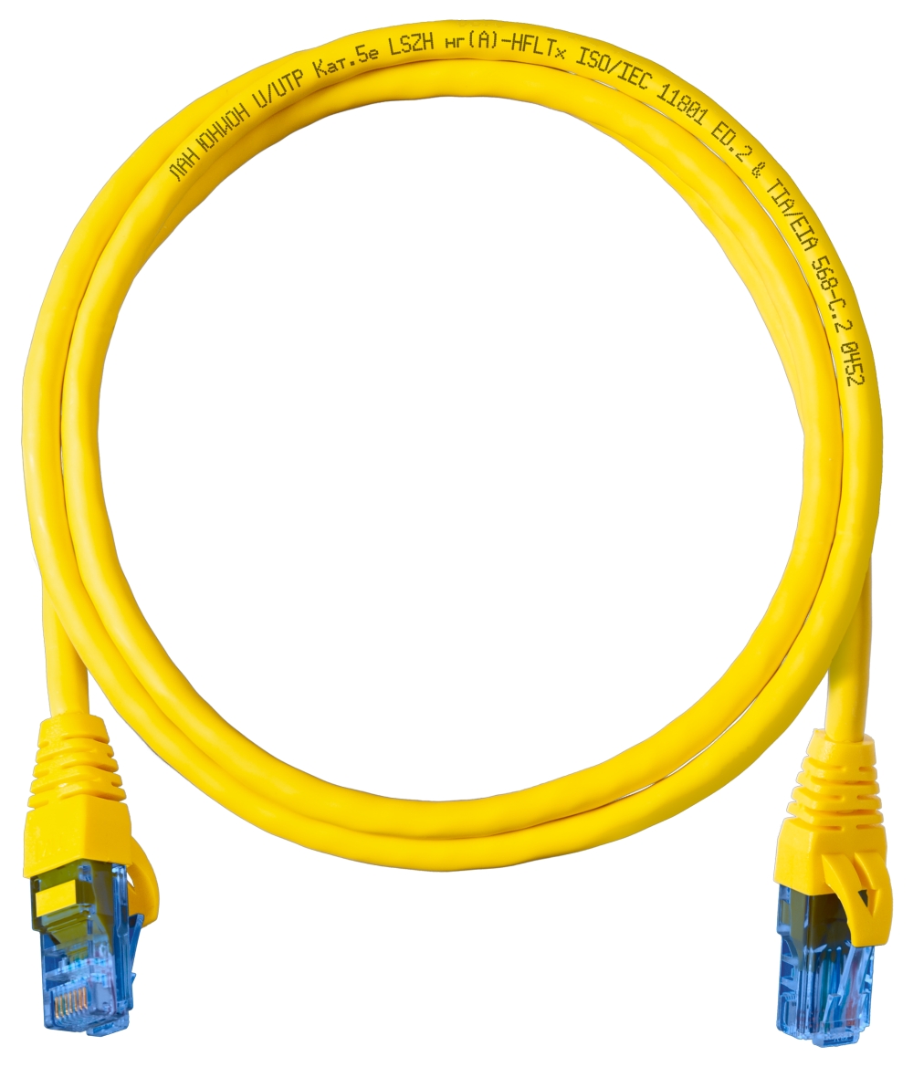 Патч-корд UTP кат.5e, 2м, RJ45-RJ45, желтый, LSZH, LAN Union ( ЛЮ-ШКС-5e.20Н.81) - фото 1