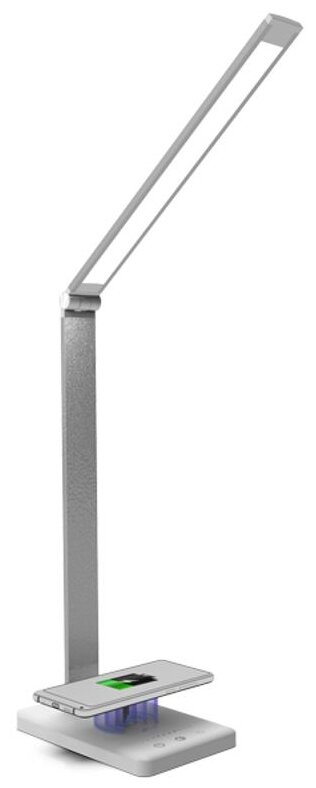 

Лампа настольная Ritmix LED-1080CQi, светодиоды, 10 Ватт, 2900-6500/700лм, с беспроводной Qi зарядкой 10Вт (для смартфонов), серебристый, LED-1080CQi