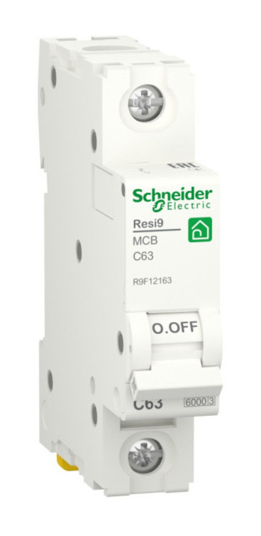 

Выключатель автоматический Schneider Electric Resi9 однополюсный (1P/1П) 63A C 6кА (R9F12163), 0