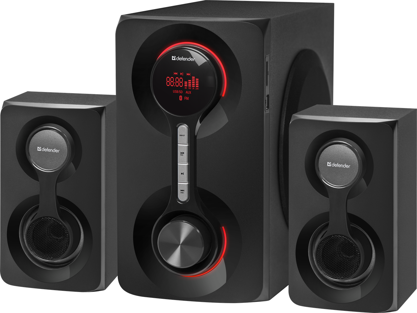

Акустика 2.1 Defender Tornado, 60Вт, FM, USB, SD, Bluetooth, подсветка, черный (65592), Tornado
