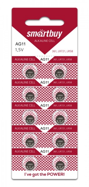 

Батарея Smartbuy BUTTON CELLS, LR58, AG11, LR721, G11, 1.5V, 10шт. (SBBB-AG11-10B)