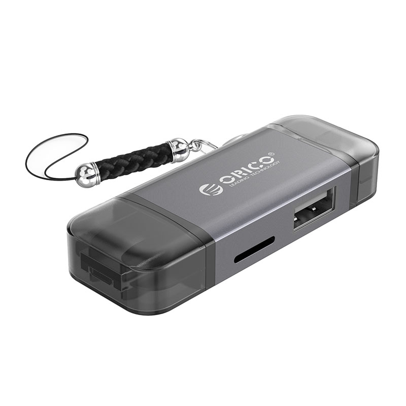 Картридер внешний USB 3.0 Orico 3CR61-GY, SD, T-Flash Поддерживается OTG подключение, Micro-USB, USB, USB-C, серый - фото 1