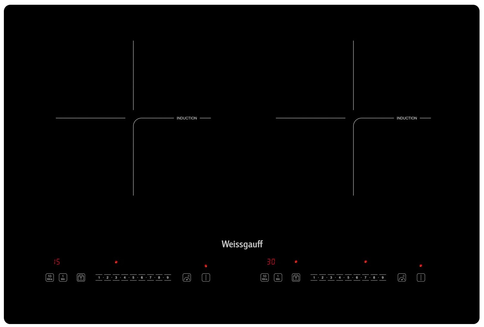 

Индукционная варочная панель WEISSGAUFF HI 412 H 2 конфорки, черная (427772), HI 412 H