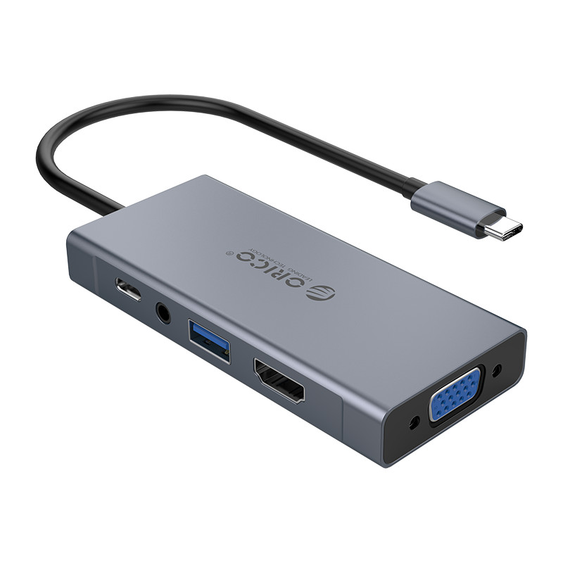 Док-станция Orico MC-U501P-GY, USB Type-C ->HDMI х 1, USB3.0 х 1, VGA х 1, AUDIO х 1, PD x1, серый