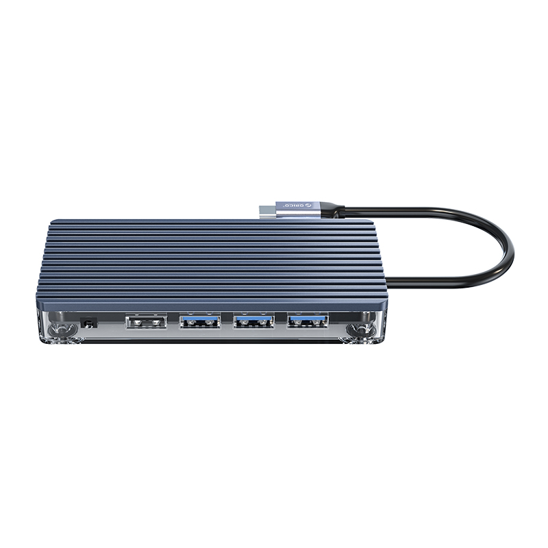 Многофункциональная док-станция Orico WB-11P-GY, USB Type-C->SB3.0 Type-A х 3 (5V1.5A MAX), USB2.0Type-A х 1, HDMI х 1 (4K / 30Hz), TF / SD х 1, RJ45 х 1, USB3.0 Type-C х 1 (PD 20V5A макс.), VGA х 1 (1080P) , Аудио х 1, серый
